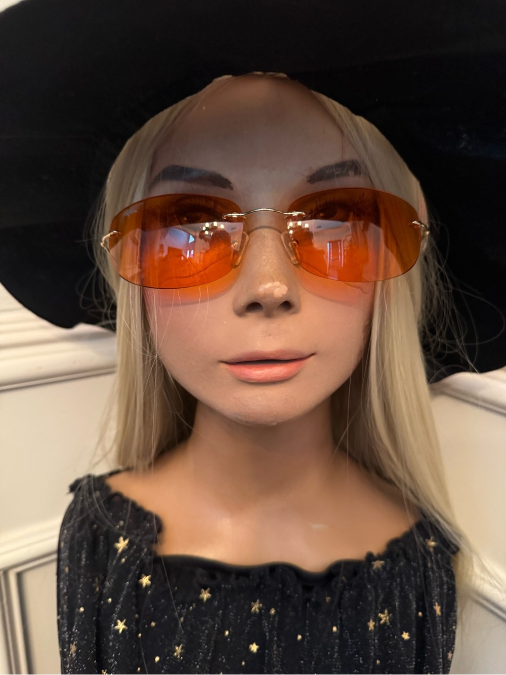 Women's Orange Rimless Oval Sunglasses - Sleek Lightweight Design